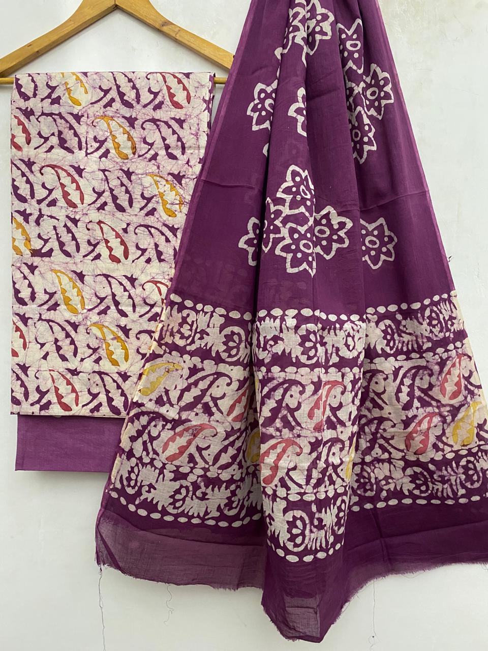 Purple Dress Material with Mul Cotton Dupatta 