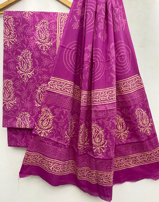 Pink Dress Material with Mul Cotton Dupatta 