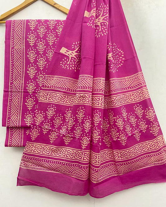 Pink Dress Material with Mul Cotton Dupatta 