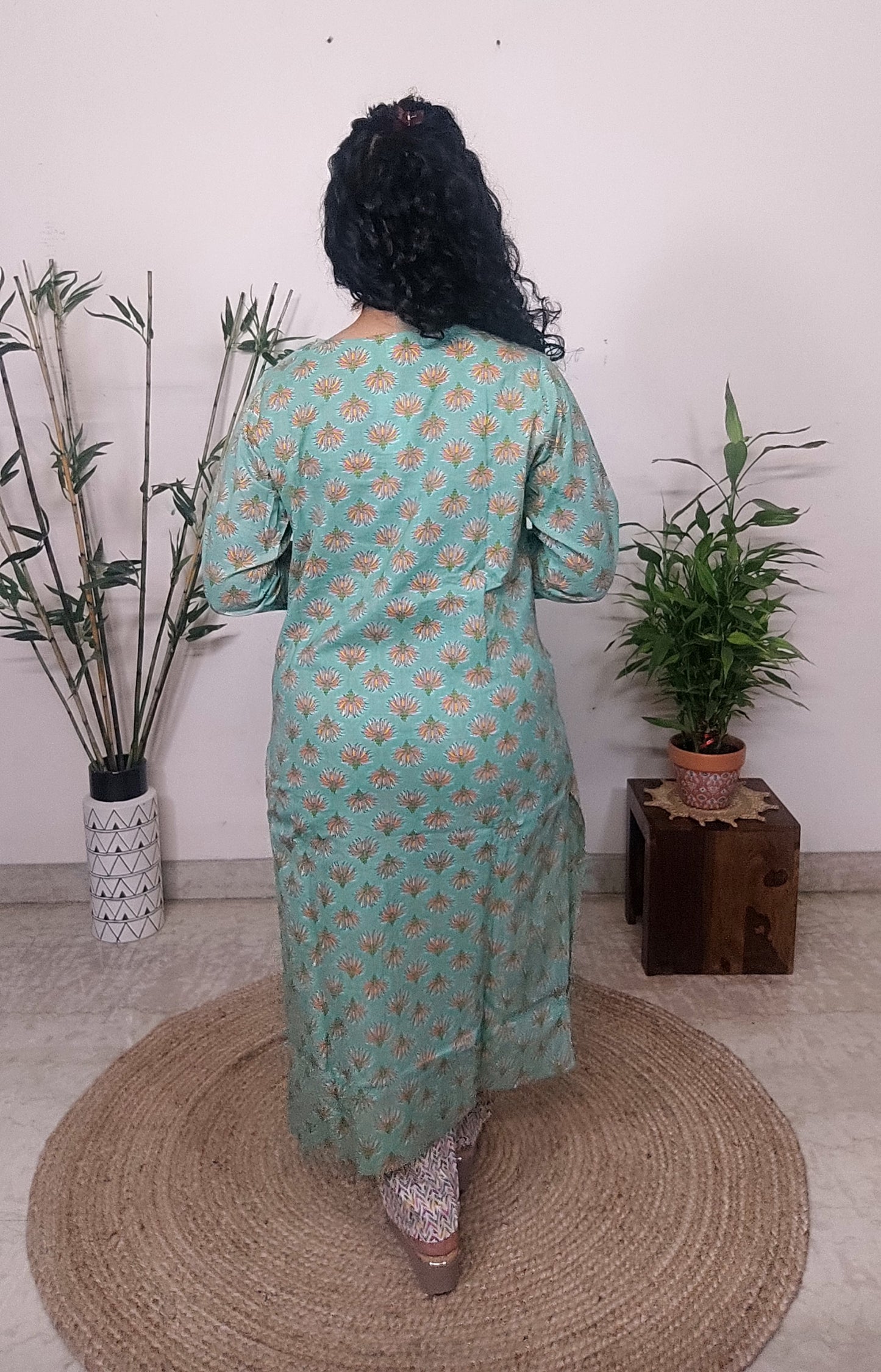 Sea Green Floral Printed Kurta