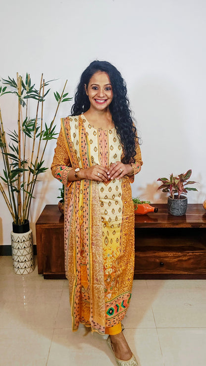 EthnixThread Premium Festive Wear Collection – Embelished yellow Suits with Designer Dupattas (M–2XL)