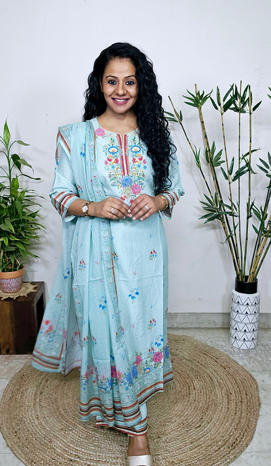EthnixThread cotton green embroidered fancy readymade suit sets
