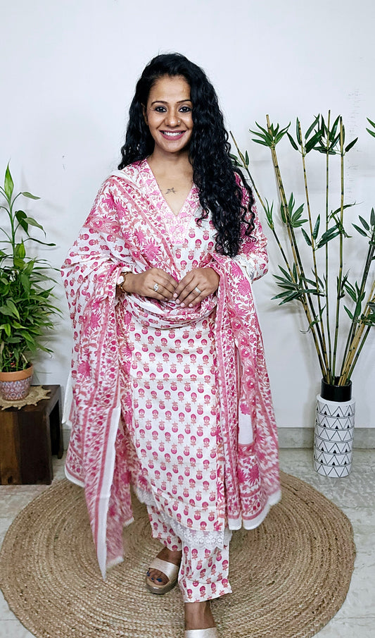 EthnixThread cotton Jaipuri embroidered fancy readymade suit set