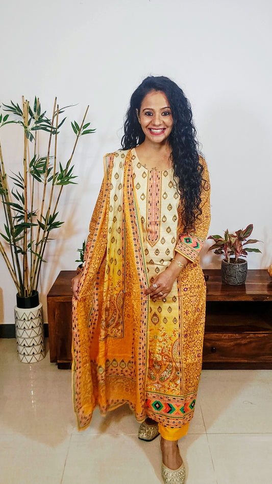 EthnixThread Premium Festive Wear Collection – Embelished yellow Suits with Designer Dupattas (M–2XL)