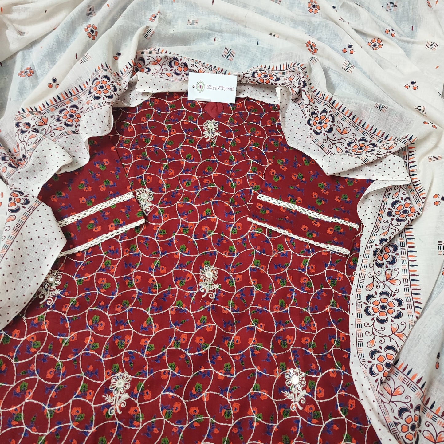 EthnixThread cotton embroidered readymade suit set