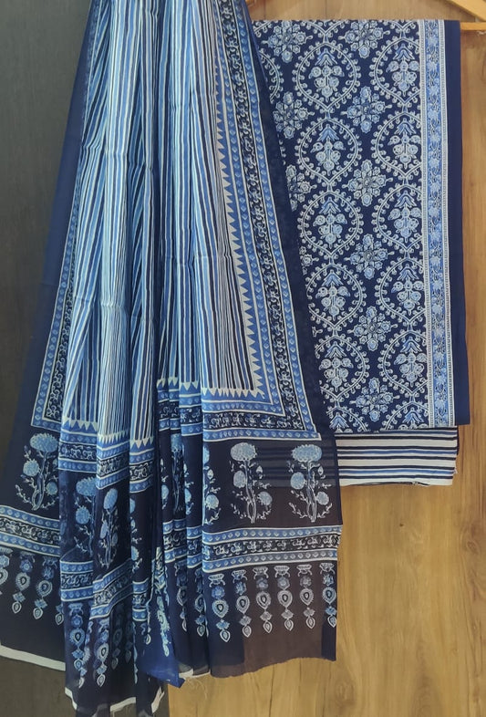 Blue Dress Material with Mul Cotton Dupatta