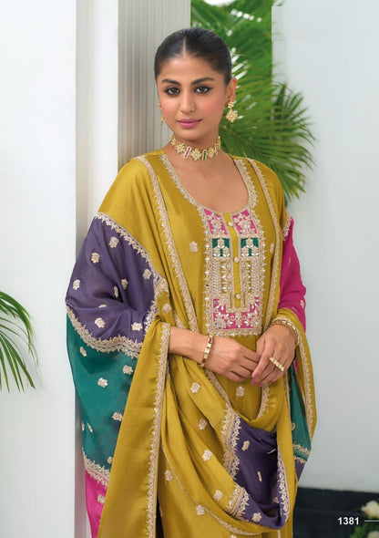 Elegant Heavy Embroidered Party Wear Yellow Readymade Silk Suit – EthnixThread