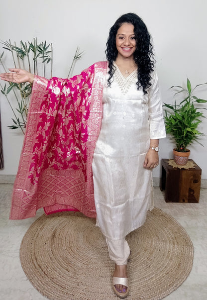 Silk Suit paired with banarsi dupatta