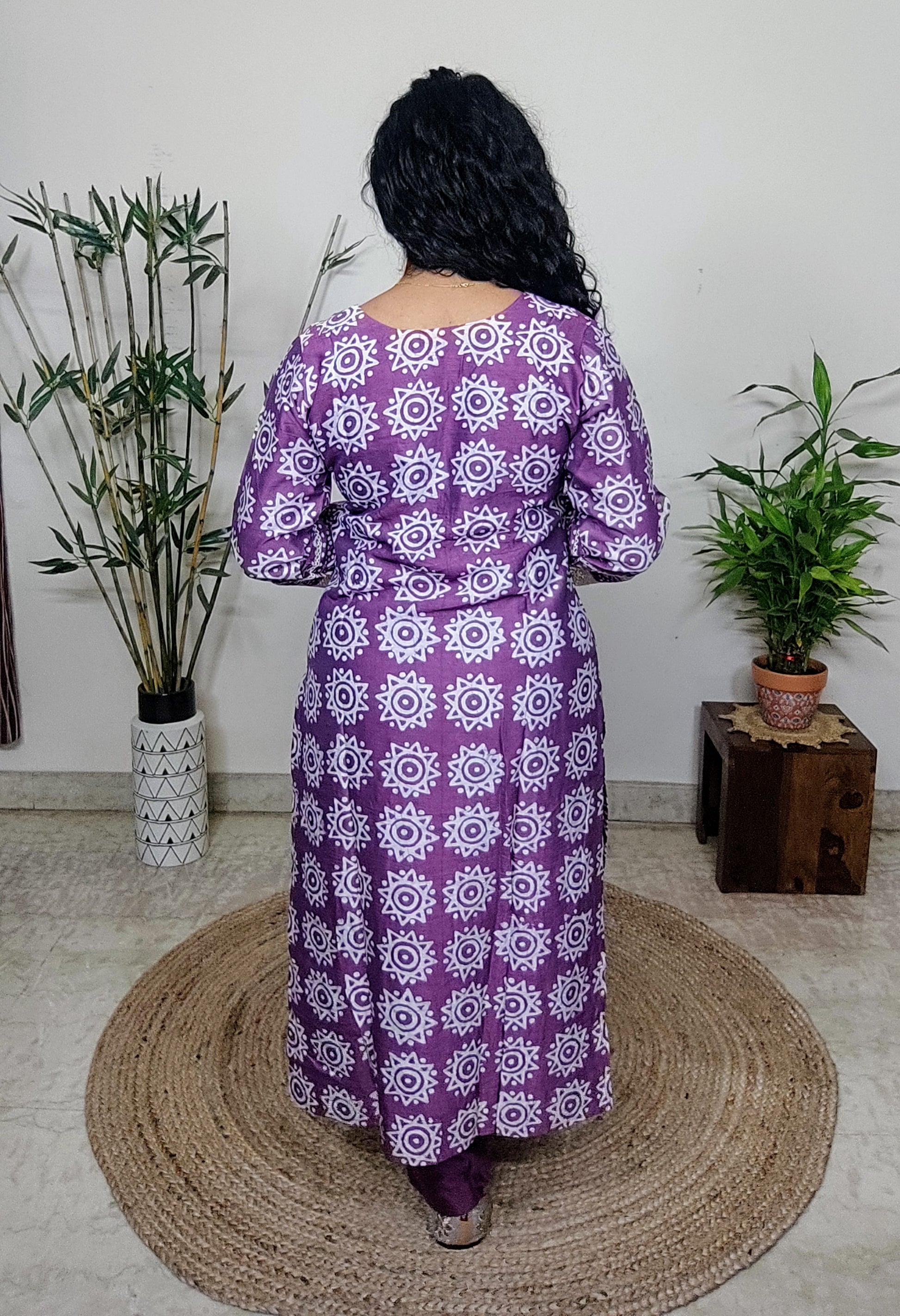 Print Silk Suit with Crochet Lace