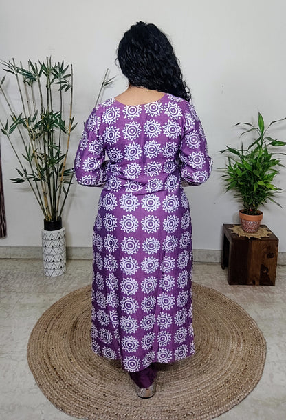 Print Silk Suit with Crochet Lace