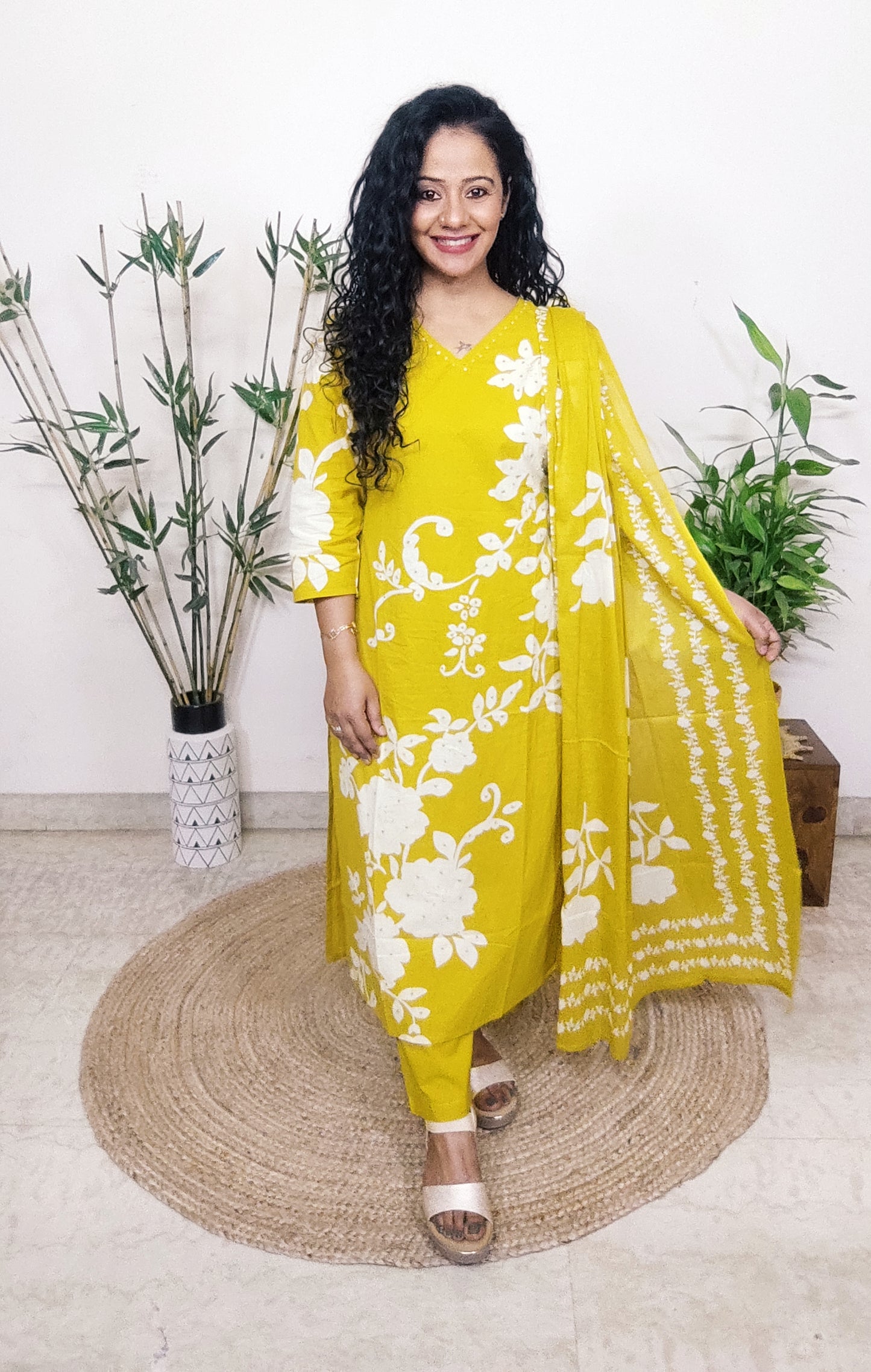 EthnixThread Contemporary Cotton Printed Suit Set with Hand Work & Mul Cotton Dupatta