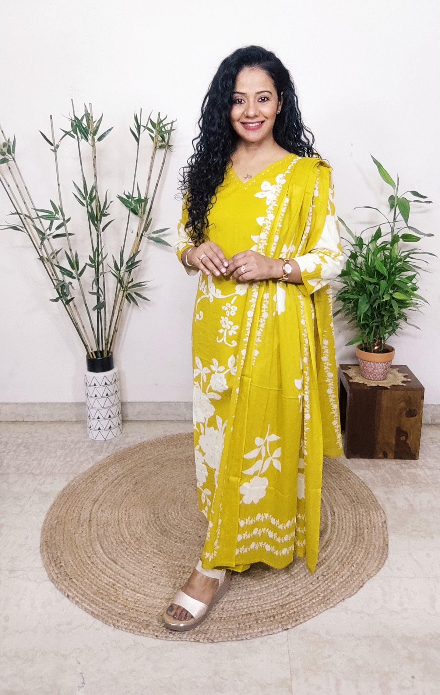 EthnixThread Contemporary Cotton Printed Suit Set with Hand Work & Mul Cotton Dupatta