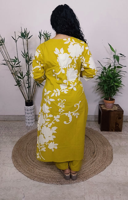 EthnixThread Contemporary Cotton Printed Suit Set with Hand Work & Mul Cotton Dupatta