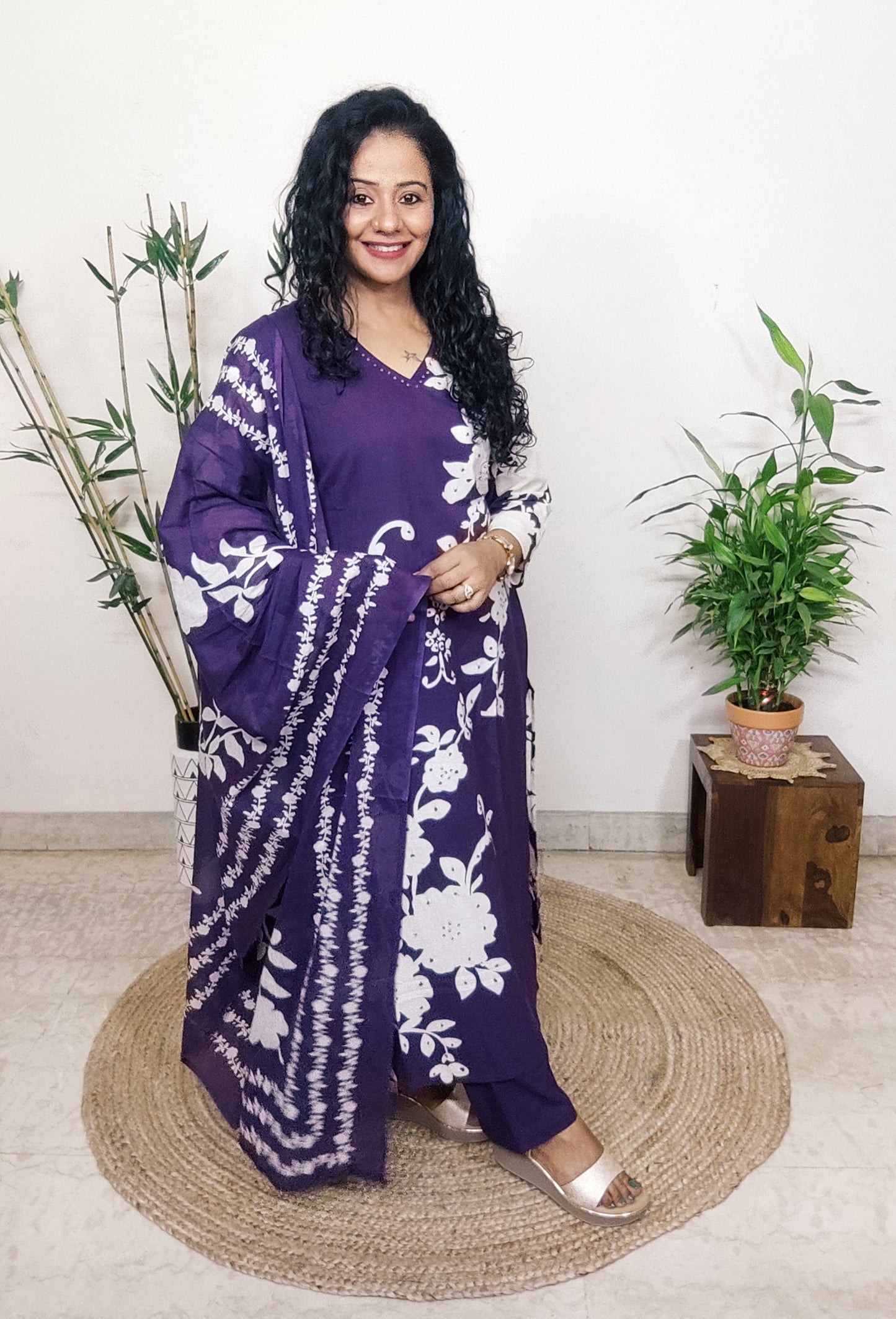 EthnixThread Contemporary Cotton Printed Suit Set with Hand Work & Mul Cotton Dupatta