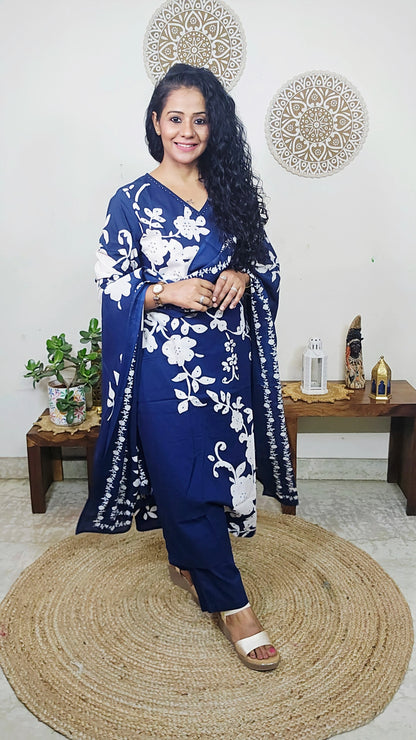 EthnixThread Contemporary Cotton Printed Suit Set with Hand Work & Mul Cotton Dupatta