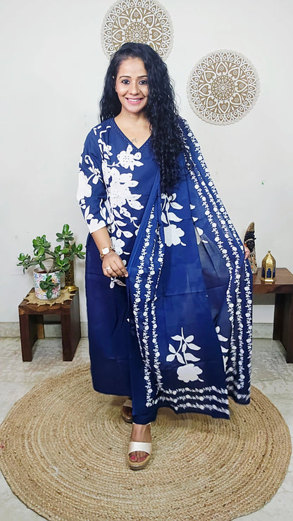 EthnixThread Contemporary Cotton Printed Suit Set with Hand Work & Mul Cotton Dupatta