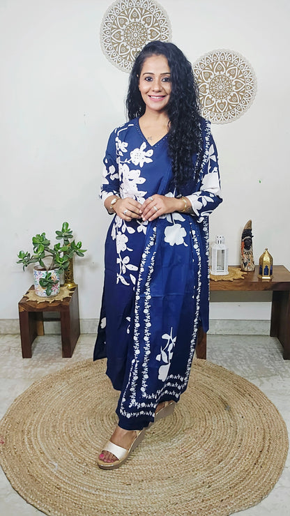 EthnixThread Contemporary Cotton Printed Suit Set with Hand Work & Mul Cotton Dupatta