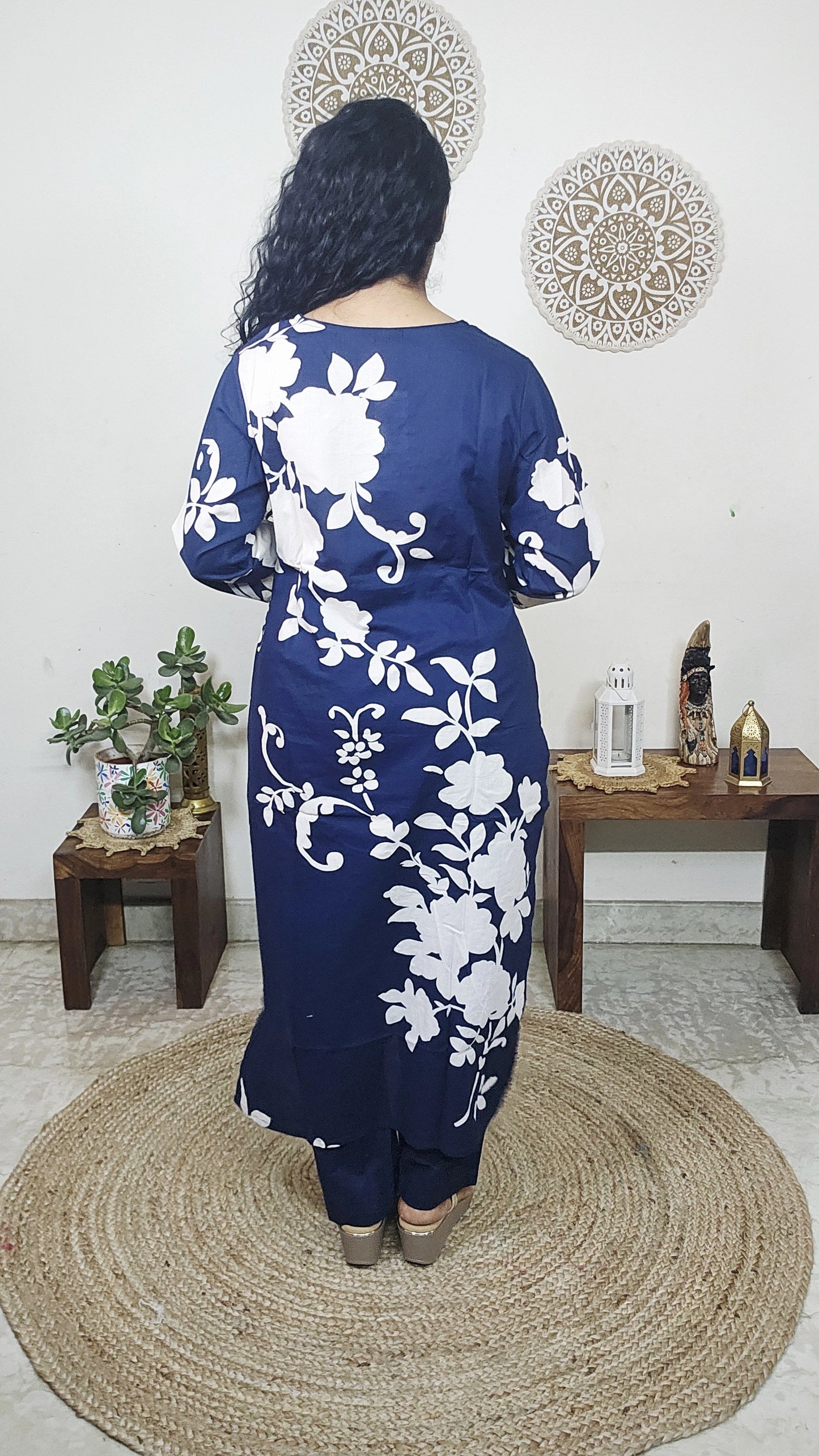 EthnixThread Contemporary Cotton Printed Suit Set with Hand Work & Mul Cotton Dupatta
