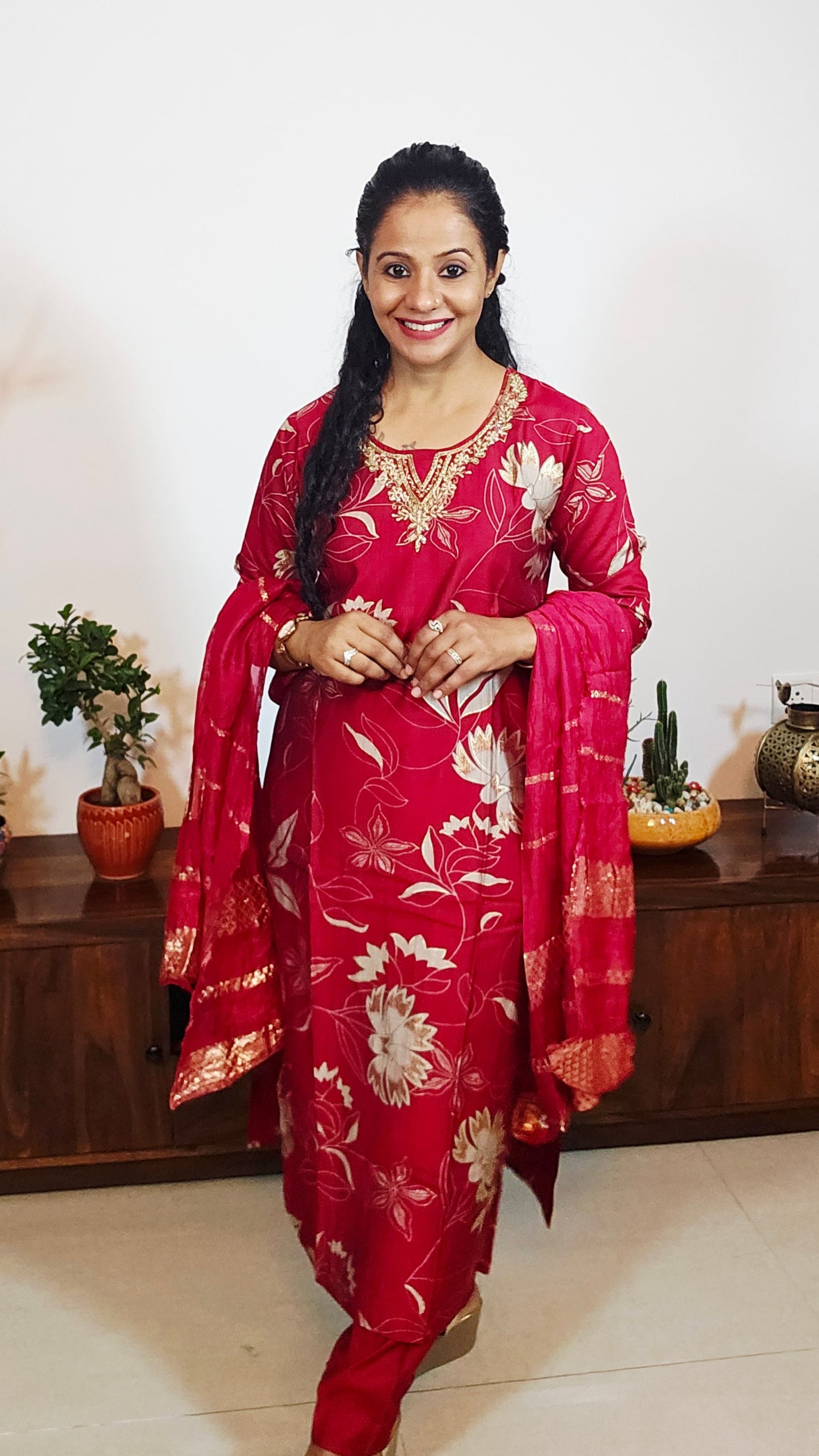 EthnixThread Premium Festive Wear Collection – Embroidered Red Suits with Designer Dupattas (M–2XL)