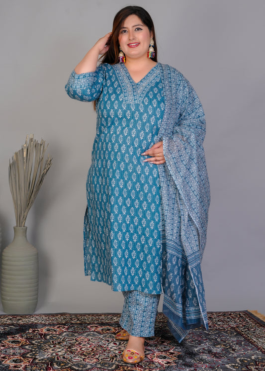 EthnixThread elegant Straight-Fit Cotton Kurta Set in Plus Size