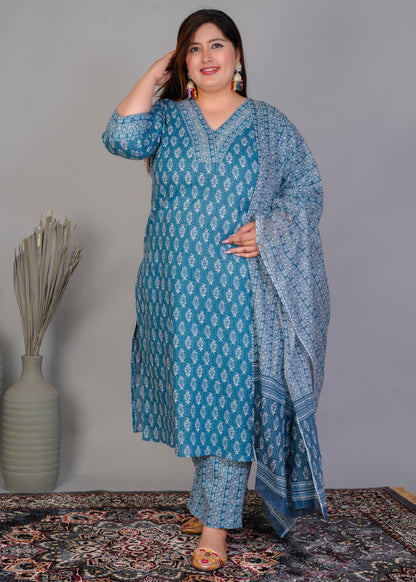 EthnixThread elegant Straight-Fit Cotton Kurta Set in Plus Size
