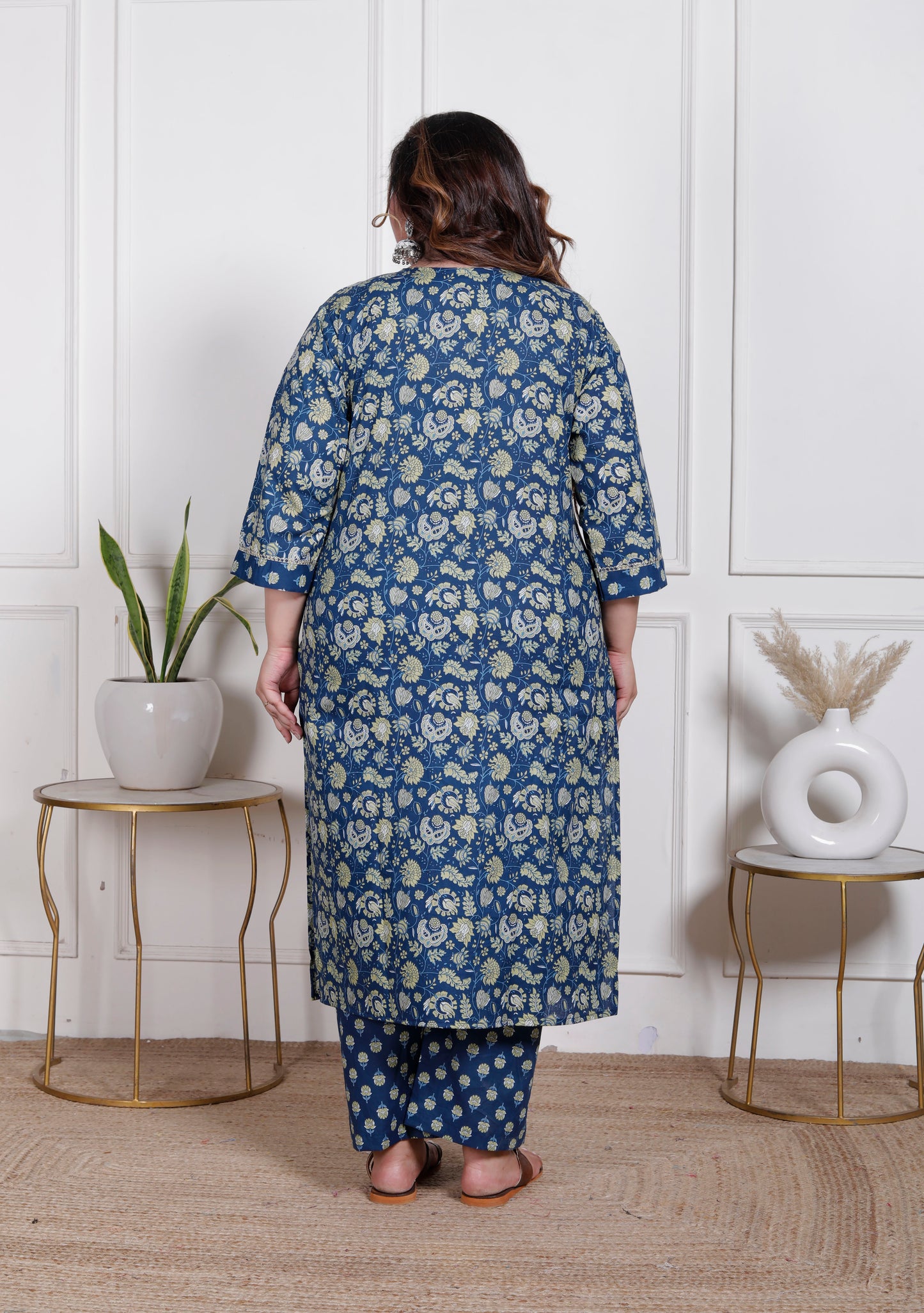 EthnixThread elegant Blue Straight-Fit Cotton Kurta Set in Plus Size