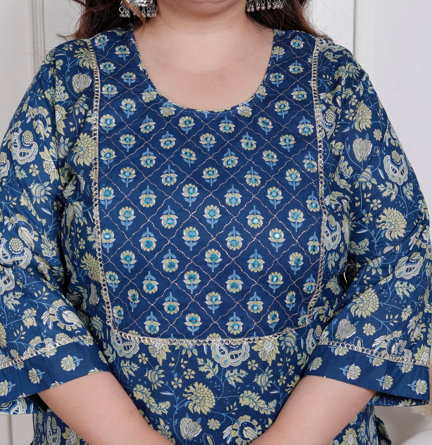 EthnixThread elegant Blue Straight-Fit Cotton Kurta Set in Plus Size