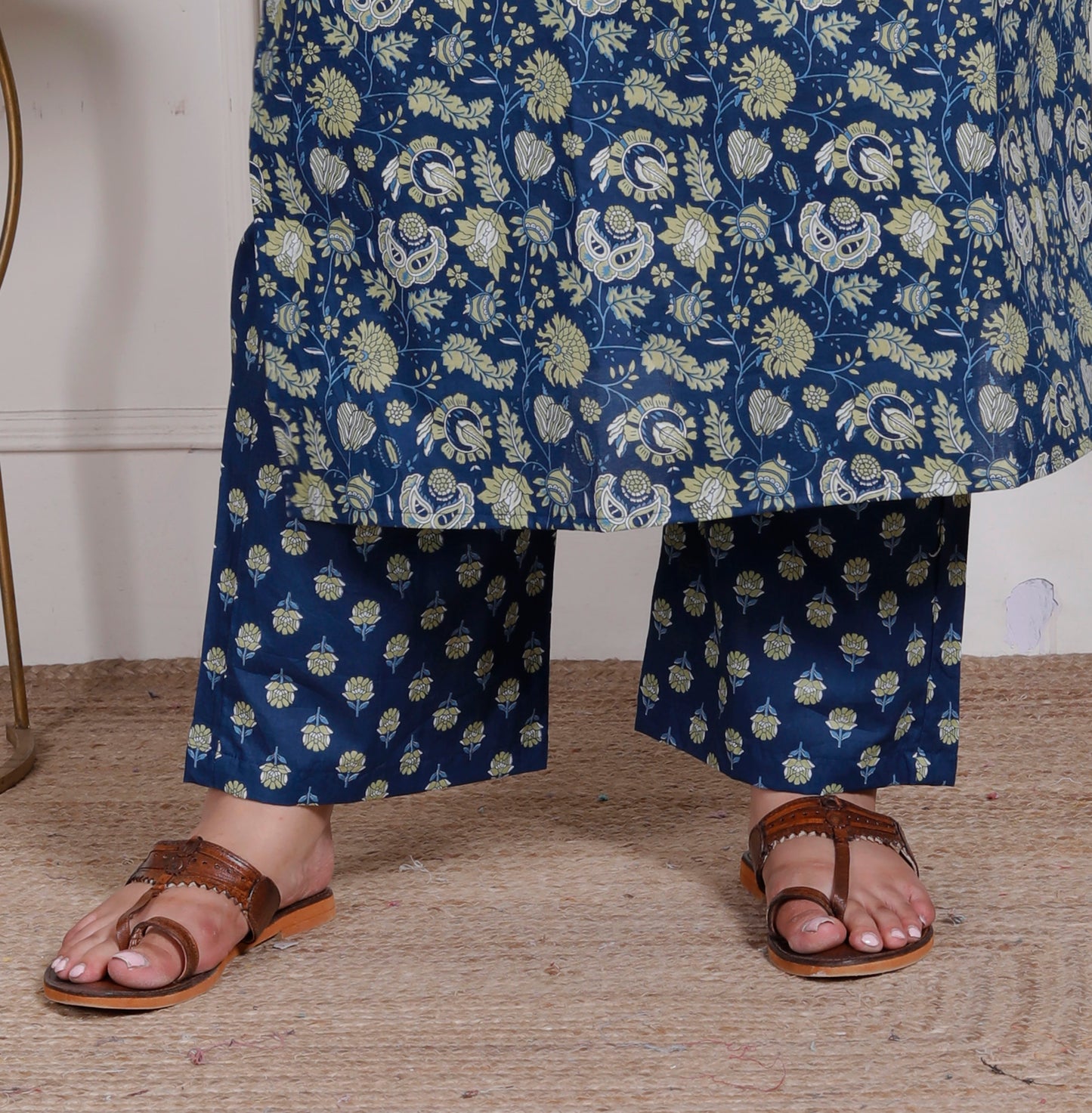 EthnixThread elegant Blue Straight-Fit Cotton Kurta Set in Plus Size