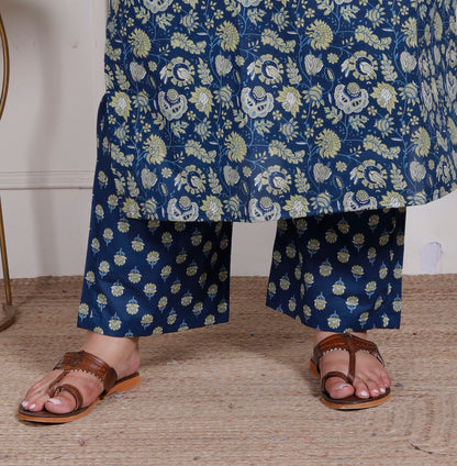 EthnixThread elegant Blue Straight-Fit Cotton Kurta Set in Plus Size