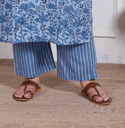 EthnixThread elegant light blue Straight-Fit Cotton Kurta Set in Plus Size