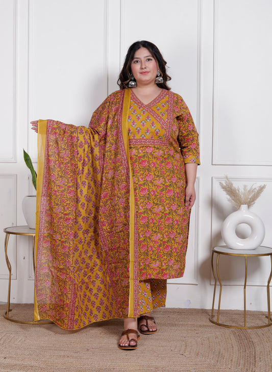 EthnixThread elegant Mustard Straight-Fit Cotton Kurta Set in Plus Size