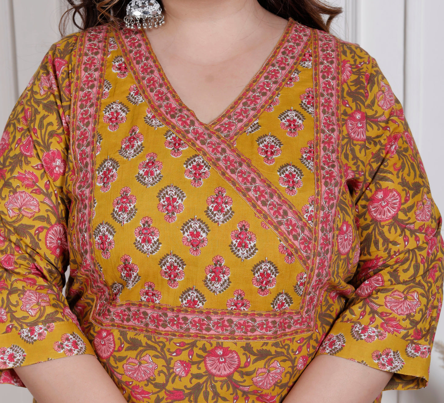 EthnixThread elegant Mustard Straight-Fit Cotton Kurta Set in Plus Size