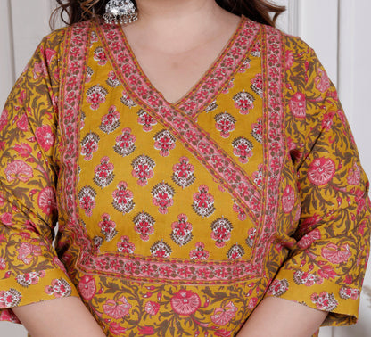 EthnixThread elegant Mustard Straight-Fit Cotton Kurta Set in Plus Size