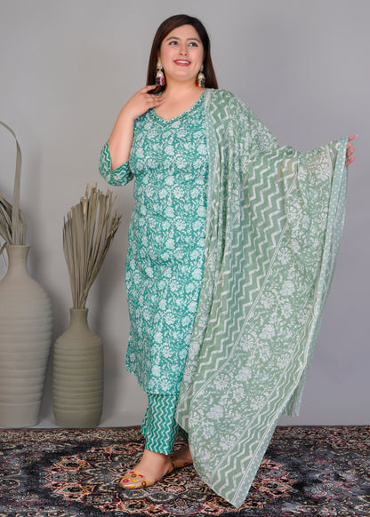 EthnixThread elegant Teal Green Straight-Fit Cotton Kurta Set in Plus Size