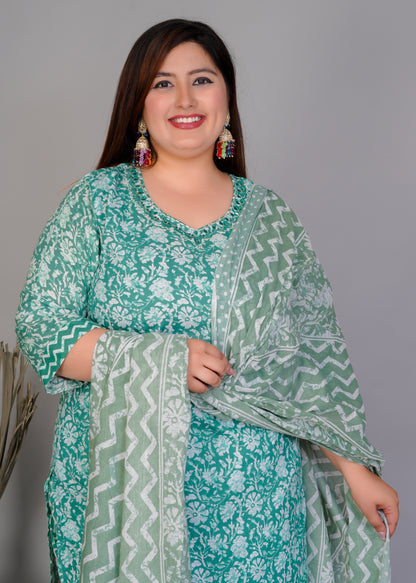 EthnixThread elegant Teal Green Straight-Fit Cotton Kurta Set in Plus Size