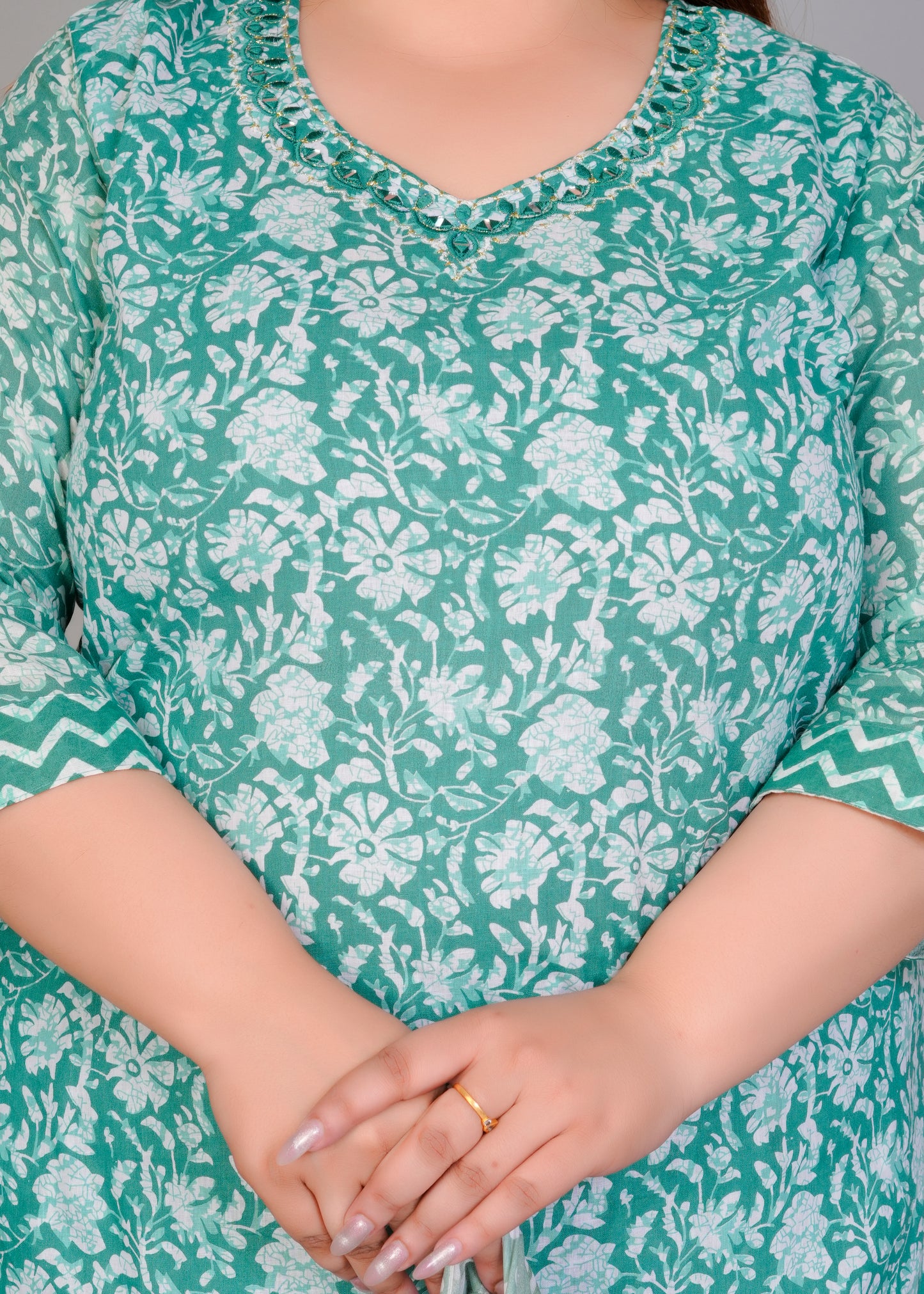 EthnixThread elegant Teal Green Straight-Fit Cotton Kurta Set in Plus Size