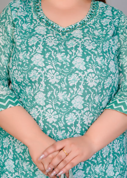 EthnixThread elegant Teal Green Straight-Fit Cotton Kurta Set in Plus Size
