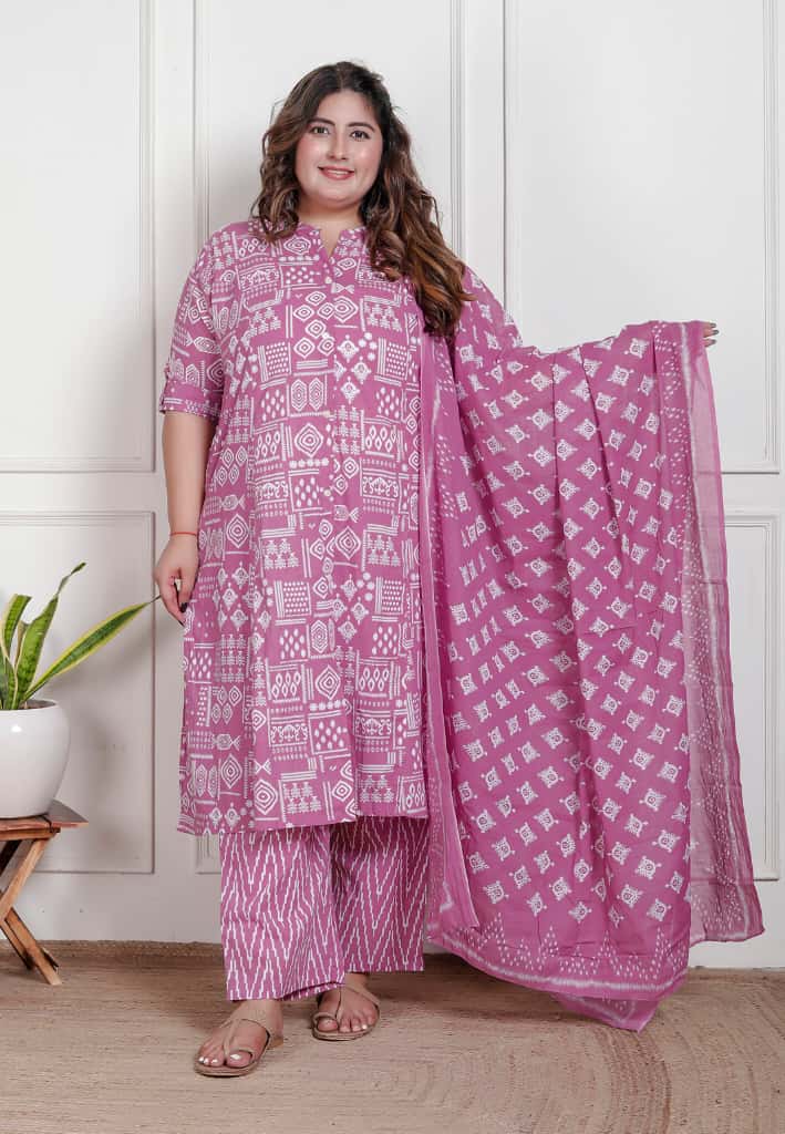 Plus Size A-Line Cotton Suit Set with Mul Cotton Dupatta | EthnixThread 3XL–6XL Office & Daily Wear