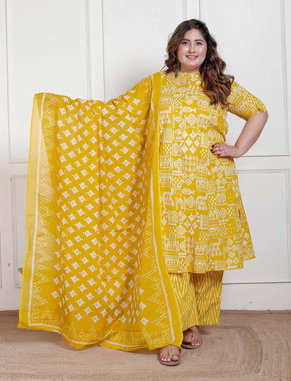 Plus Size A-Line Cotton Suit Set with Mul Cotton Dupatta | EthnixThread 3XL–6XL Office & Daily Wear