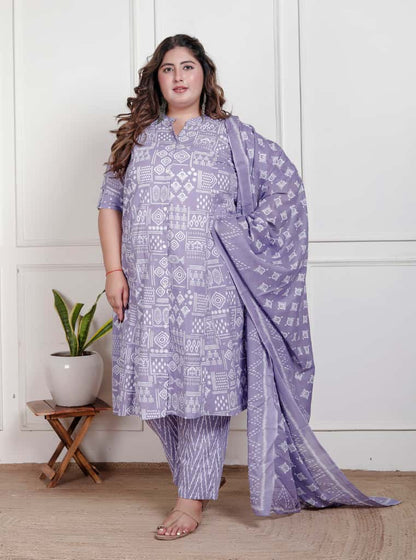 Plus Size A-Line Cotton Suit Set with Mul Cotton Dupatta | EthnixThread 3XL–6XL Office & Daily Wear
