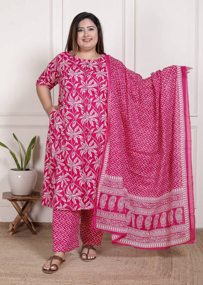 Plus Size A-Line Cotton Suit Set with Mul Cotton Dupatta | EthnixThread 3XL–6XL Office & Daily Wear