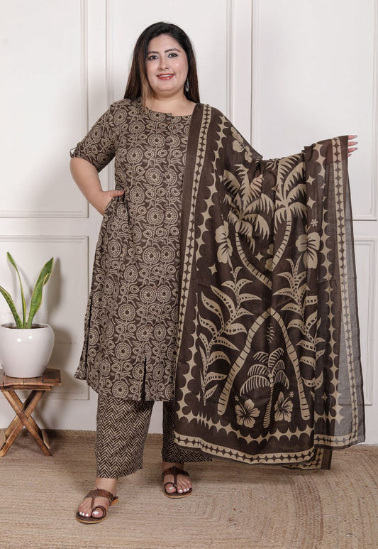 Plus Size A-Line Cotton Suit Set with Mul Cotton Dupatta | EthnixThread 3XL–6XL Office & Daily Wear