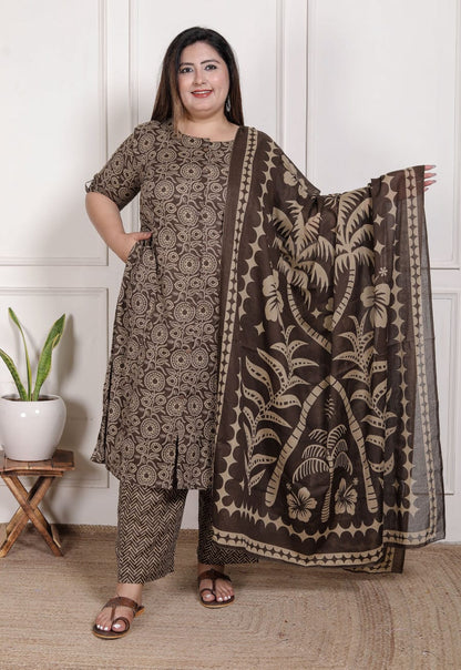 Plus Size A-Line Cotton Suit Set with Mul Cotton Dupatta | EthnixThread 3XL–6XL Office & Daily Wear