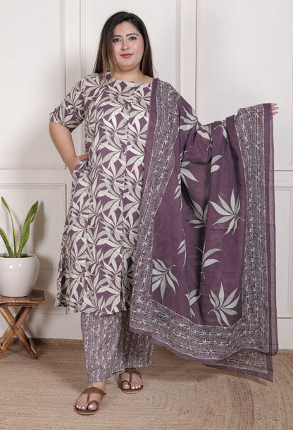 Plus Size A-Line Cotton Suit Set with Mul Cotton Dupatta | EthnixThread 3XL–6XL Office & Daily Wear