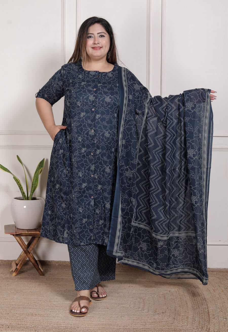 Plus Size A-Line Cotton Suit Set with Mul Cotton Dupatta | EthnixThread 3XL–6XL Office & Daily Wear
