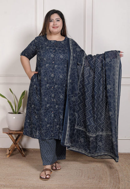 Plus Size A-Line Cotton Suit Set with Mul Cotton Dupatta | EthnixThread 3XL–6XL Office & Daily Wear