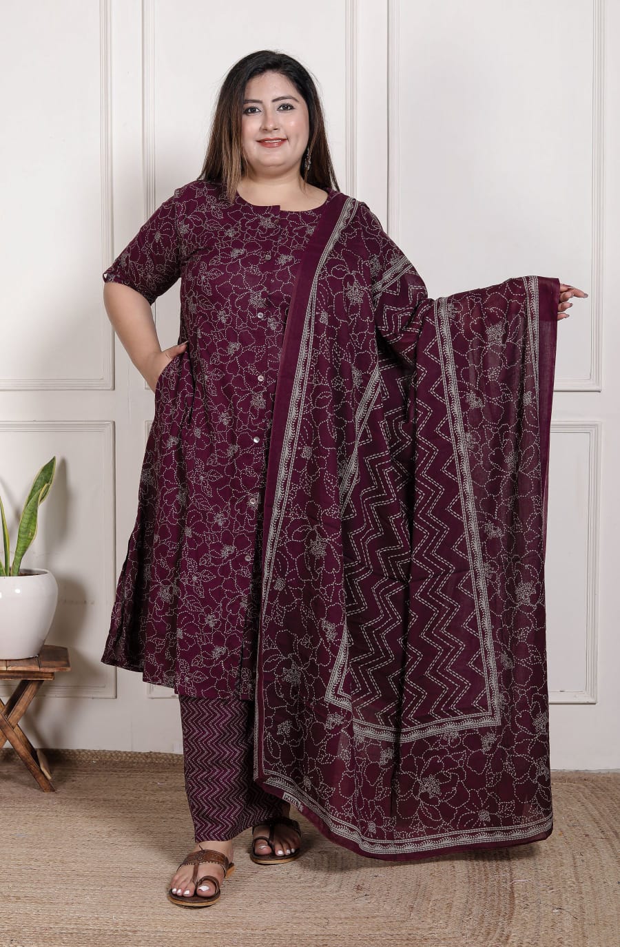 Plus Size A-Line Cotton Suit Set with Mul Cotton Dupatta | EthnixThread 3XL–6XL Office & Daily Wear