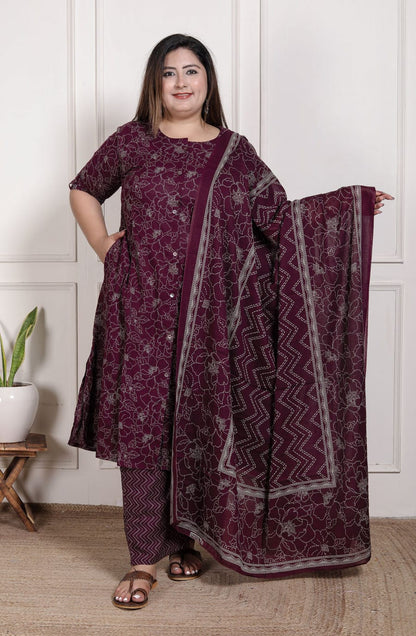 Plus Size A-Line Cotton Suit Set with Mul Cotton Dupatta | EthnixThread 3XL–6XL Office & Daily Wear