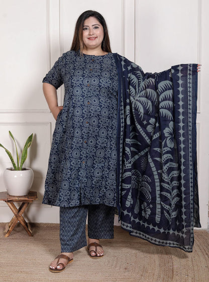 Plus Size A-Line Cotton Suit Set with Mul Cotton Dupatta | EthnixThread 3XL–6XL Office & Daily Wear