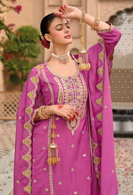 Elegant Heavy Embroidered Party Wear Readymade Silk Suit – EthnixThread